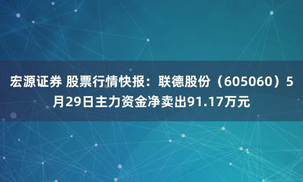 宏源证券 股票行情快报：联德股份（605060）5月29日主力资金净卖出91.17万元