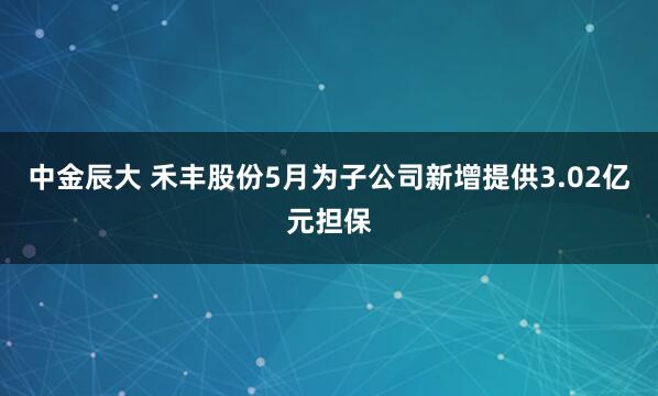 中金辰大 禾丰股份5月为子公司新增提供3.02亿元担保
