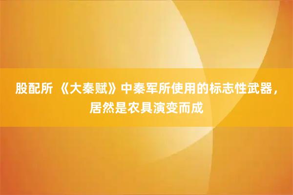 股配所 《大秦赋》中秦军所使用的标志性武器，居然是农具演变而成
