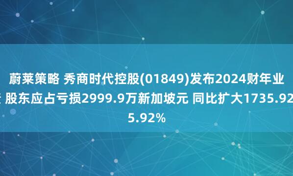 蔚莱策略 秀商时代控股(01849)发布2024财年业绩 股东应占亏损2999.9万新加坡元 同比扩大1735.92%